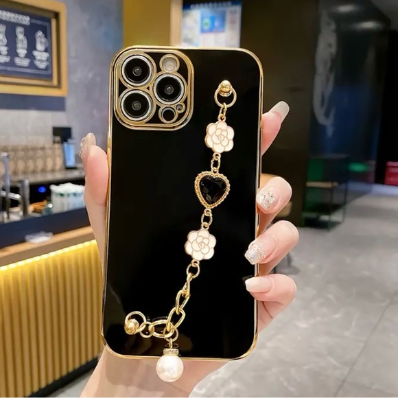 Black Heart & Pearl Phone 14 Case Durable Protection, Chic Fashion Accessory - Picture 2 of 2